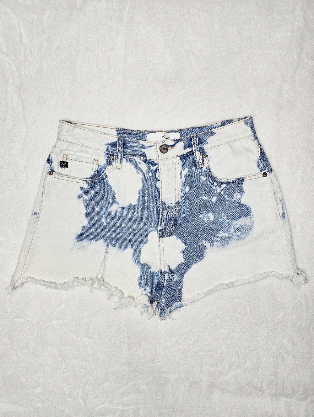 KanCan High Rise Bleach Dye Denim Cutoff Shorts Size 7 27 Acid Wash Raw Hem